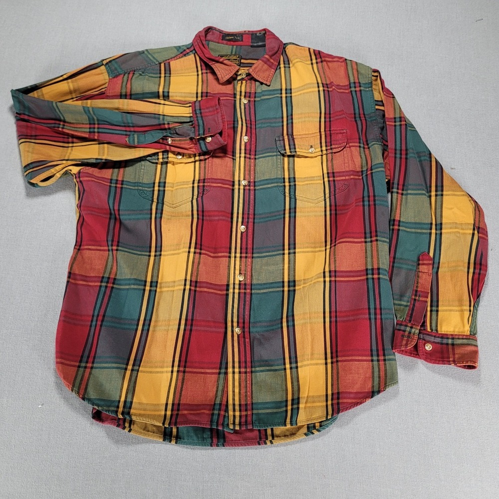 Vintage Eddie Bauer ElkHorn Twill Men's XXL Button Down Plaid Shirt 90'S - Picture 2 of 8